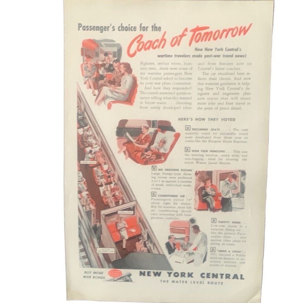 Vintage 1945 New York Central Railway Coach of Tomorrow Ad Advertisement